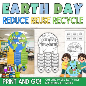 Reduce Reuse Recycle Worksheets | Earth Day Sorting Activity | Cut & Paste Craft