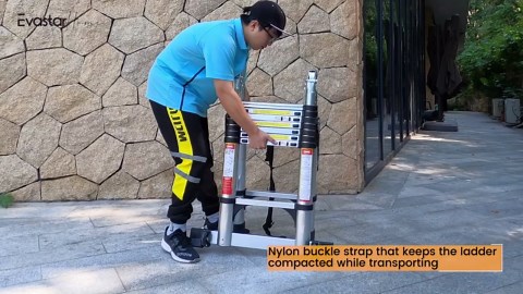 EvaStar Home 26.2FT Telescoping Ladder, Aluminum Lightweight Extension Ladder w/Triangle Stabilizer, Stabilizer Bar & Wheels, 330lbs Capacity Collapsible Ladders for Home & Outdoor