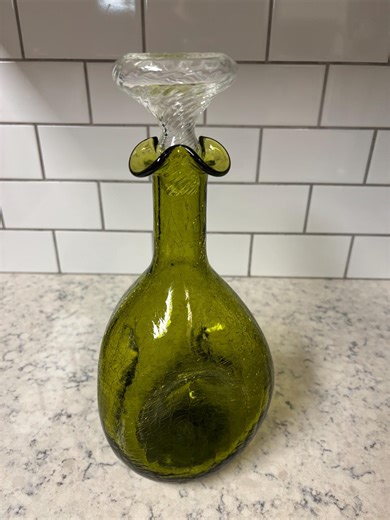 Vintage MCM Pilgrim Glass Olive Green Crackle Pinched Decanter With Twisted Stopper. - Etsy