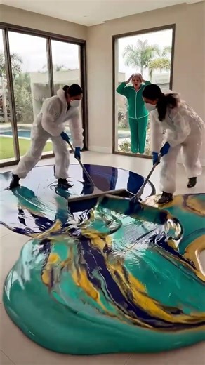 Luxurious bedroom with emerald green epoxy flooring 💖✨