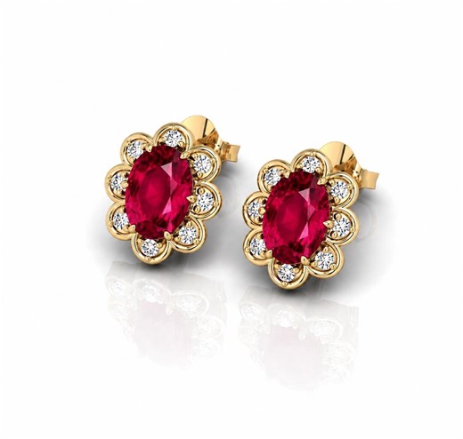 Vintage Lab Grown Ruby Art Deco Stud Earrings in 925 Sterling Silver, Oval Ruby Earrings With Zircon Accents, Antique Style Earrings - Etsy