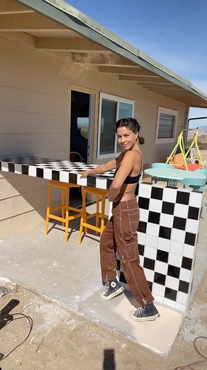 Megan Batoon on Instagram: "people ask me all the time how i learned to do all of these projects and honestly, it’s YouTube tutorials, asking around for tips, and mainly trial and error. this outdoor bar was one of the first builds for the desert project and i was unaware of how the weather would react to materials I’d never worked with before. but the more you try (and “fail”) the more you learn, develop your skill set, and get a kickass checkerboard tile bar that is even better than the first