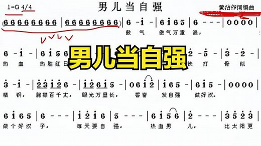 简谱教学视频《男儿当自强》，很好听的歌曲，四分钟教你唱谱子