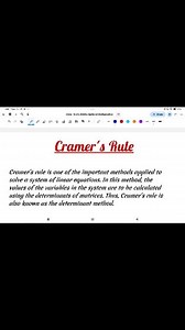 📐 Cramer's Rule (2x2 System of Linear Equations) A powerful and shortcut method to solve simultaneous equations using determinants! 💡 🔥 Applicable for: ✔️ Class 10 – Optional Mathematics ✔️ Class 11 – Bussiness Mathematics ✔️ 2 Students preparing for boards & entrance exams 🎯 Just remember: Find D, Dx, and Dy from the coefficient matrix Use the formulas: x = Dx / D, y = Dy / D 🧠 No need for elimination or substitution — let Cramer’s Rule do the smart work! #CramersRule #DeterminantMethod #C