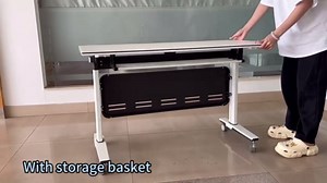 63in Folding Conference Room Table , 6 PCS 63" X 23.6" Rectangular White Meeting Tables with Storage Basket & Slient Wheels, Space Saving Seminar Table, Modern Office Computer Desk for 8-10 People