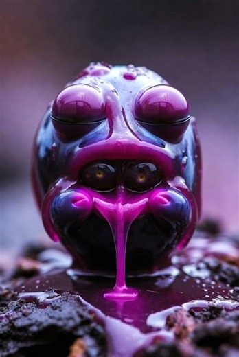 Oddly Satisfying: Grape Slime Blob SQUISHES Berries 🍇💜 ASMR
