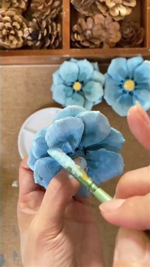 Blue Flower Condensed Branch tutorial Sharing Size 3040#Pinecone decorative painting#Tutor