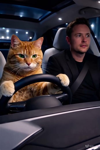 Even a Cat Can Drive a Tesla 😼🚗 #Tesla #Cat #AI #AIDriving #AutonomousCar #TechMeme #Viral #Shorts