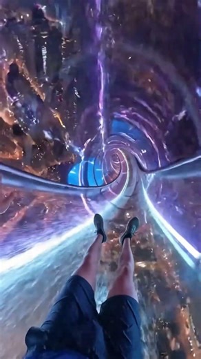 Scary Neon Skyline Water Slide | Extreme POV Drop #waterslide #waterpark #waterslidepov #skyline