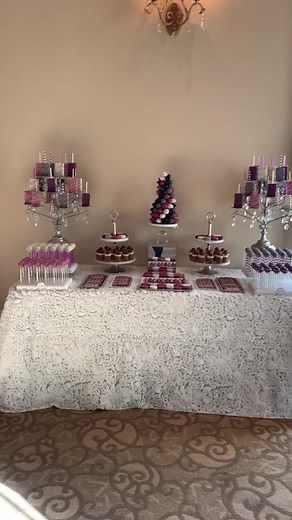 Beautiful purple wedding display! • • #wedding #weddings #catering #events #display #events #localbusiness #womanownedbusiness #smallbusiness #cakes #cakepops #weddingfavors #sweets #fyp #foryou #bakery #columbusohio