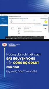 💥 2K8 lưu ý: Đây là hướng dẫn đặt nguyện vọng trên Cổng Bộ GD&ĐT mới nhất năm 2026. ✅ Các bước đăng ký, chỉnh sửa và xác nhận nguyện vọng trực tuyến. ✅ Dễ hiểu, dễ thực hiện. ✅ Cập nhật theo hướng dẫn của Bộ GD&ĐT. 📅 Thực hành thử từ ngày 17/06/2026 đến 21/06/2026. 📅 Đặt NV chính thức từ ngày 02/07/2026 đến 17h, 17/07/2026. 🔊 Thí sinh nhớ mở loa và cùng làm theo hướng dẫn nhé! 🎓 Đừng quên lựa chọn Trường Đại học Phan Châu Trinh – Mã trường DPC. #nguyenvong1 #tuyensinh2026 #datnguyenvong #fy