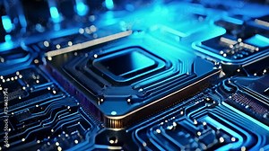 Electronic circuit board close up. Central Computer Processors CPU concept. Ai computer data center render.