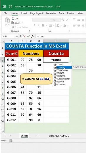 COUNTA Formula in Excel || Excel Basic #shorts #excel #exceltutorial