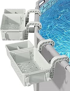 [PATENTED] POOLHACKER 2025 Upgrade 2 Sets Poolside Storage Basket - Original Above Ground Pool Accessories, Swimming Pool Storage Basket with Pool Cup Holder, Poolside Storage to Organize Cup Towel