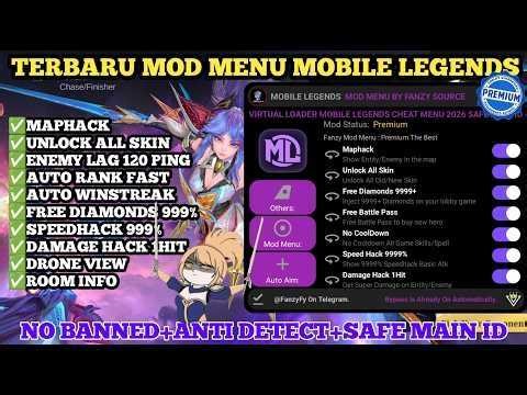 FREE SAFE CHEAT ML TERBARU 2026 ANTI BANNED MOD MENU MAP HACK MOBILE LEGENDS UNLOCK ALL SKIN GRATIS