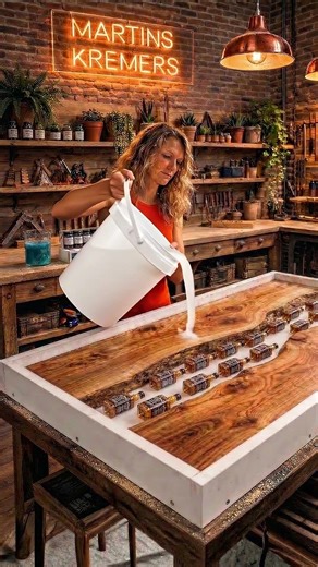 Epoxy and Resin Jack Daniel’s River Table Build | Whiskey Bottle Table