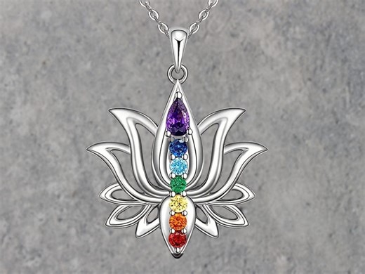 Lotus Flower Chakra Boho Silver Necklace With Healing Crystals Jewelry for Spiritual Women - Etsy
