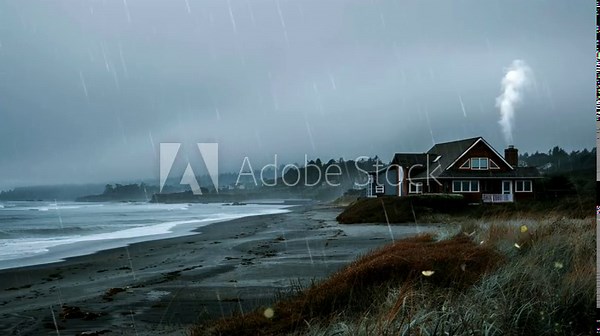 Scene of a quiet house on the beach, animated virtual repeating seamless 4k