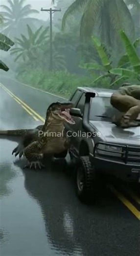 Giant Monitor Lizard Charges Man on Tropical Road | Terrifying Survival Escape