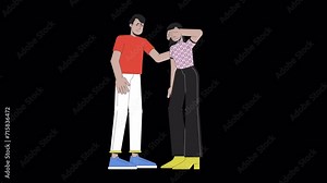 Comforting crying line cartoon animation. Emotional expressing, body language 4K video motion graphic. Help depression friends 2D linear animated characters isolated on transparent background