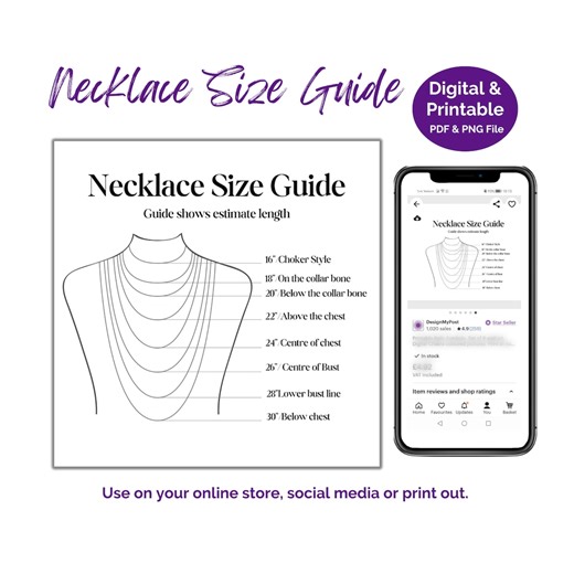 Necklace Size Guide: Printable Length Chart (PDF & PNG) - Etsy