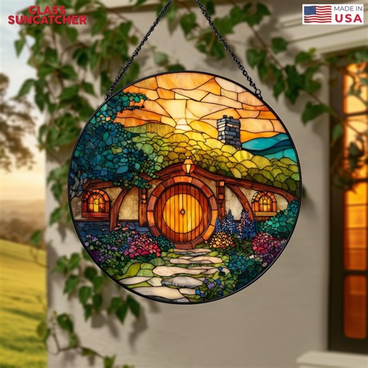 Custom Hobbit House Stained Glass Suncatcher, Fantasy Cottage Window Hanging, Hobbit Hole Glass Sun Catcher, Cottagecore Decor Gift - Etsy