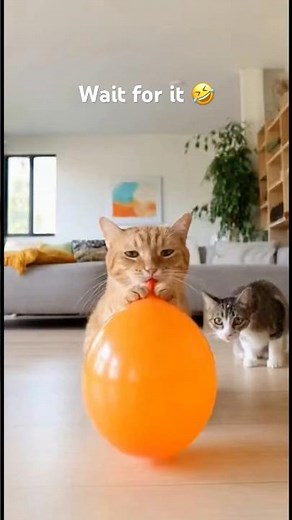 Cat Blows a Balloon Until It Explodes! 😂🎈 | Funny Cat Short #shorts #cat #funnycat #petlovers