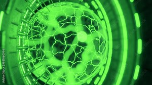 4K Animation Loop Futuristic Sci Fi abstract background VJ Loop green tunnel motion graphics. Circle in the middle with place for text. Sci-fi Seamless loop video perfect for VJ thematic sets