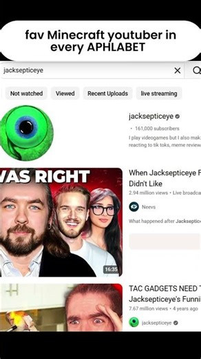 name minecraft youtuber in every aphlabet