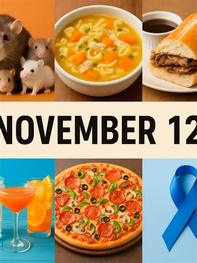 November 12: Epic Dips, Loaded Pizzas & Rat Cuddles – Seize the Cozy Crunch! Nov 12 fuels fun & feels! 🐀 American Fancy Rat & Mouse Day: 3rd Tue Nov cheers pet rats/mice as smart, affectionate companions (fancy breeds from 19th c labs/shows, 1st US exhibit 1902 World's Fair)—host maze races, photo booths, DIY toys. 🍲 Chicken Soup for the Soul Day: Born from 1993 Jack Canfield/Mark Victor Hansen series (250  titles, 500M  copies sold)—swap uplifting stories, brew chicken noodle potlucks, gift b
