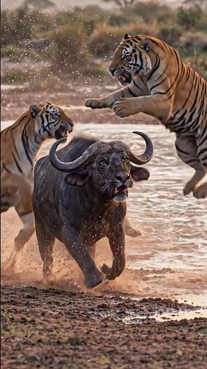 Tiger king Attack to Buffalo #animals #entertainment #shotreels #everyone #shortvideo