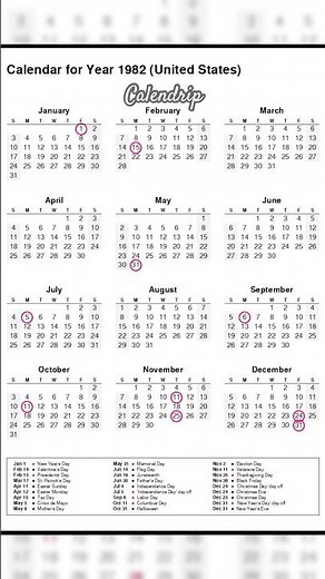 Calendar 1982 #monthsoftheyear