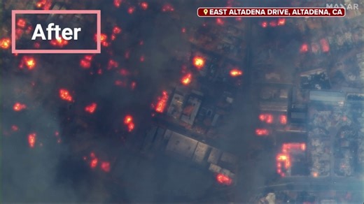 Satellite imagery of California neighborhood before and after wildfires