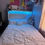 BedsPick Queen Bed Frame with Ergonomic Headboard, Upholstered Metal Platform Bed Queen Size with 2-Tier Storage, Charging Station, Smart LED Lights, Easy Assembly, No Box Spring Needed, Gray