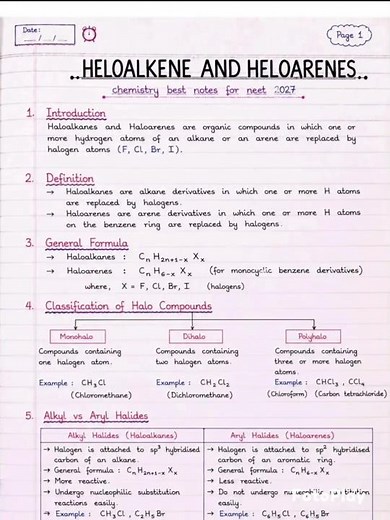 Haloalkanes and Haloarenes Class 12 Chemistry Notes | NEET 2027 |