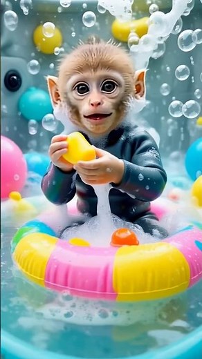 Cute Little Funny Baby Monkeys Swimming in Pool 🐒💦 | Baby Monkey Fun & Laugh Moments | Cute Monkey