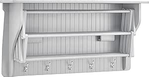 Danya B Accordion Clothes Drying Rack, Retractable, Wall Mounted Towel Rack and Hooks for Clothes and Towels for use in Laundry Room or Garage (White)