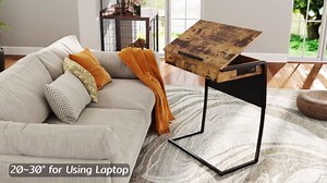 Hadulcet TV Tray Tables, Laptop Stand for Couch, C Shaped End Table with Charging Station, Couch Tables That Slide Under, Bed Desk for Eating, Couch Desk for Laptop, Rustic Brown