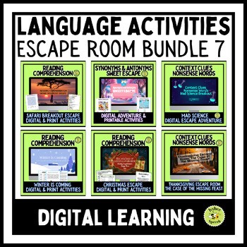 Digital Escape Bundle 7 Reading Comprehension, Context Clues, and Vocabulary