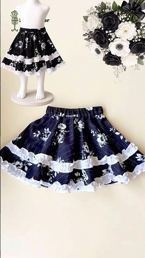 Black & White Floral Frill Skirt Cutting and Stitching | Easy Baby Skirt Tutorial