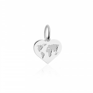Mini World Charm | Heart Charm | Map Charm | Sterling Silver Travel Charm