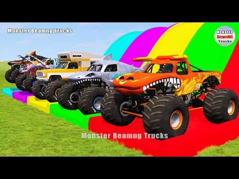 Triple Flatbed Trailer Monster Trucks Transport with Slide Color - BeamNG.drive 548