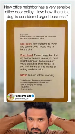 New office neighbor has a very sensible office door policy.