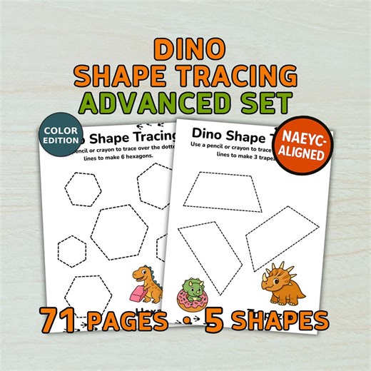 Dinosaur Advanced Shape Tracing Worksheets: Early Learning Printable (color PDF), 71 Pages, Toddler, Preschool & Pre-k - Etsy