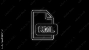 Neon Glowing KML File Icon and Symbol Animation on Black Background