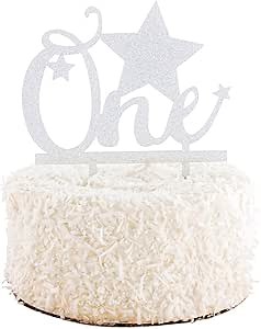Top Cake One Cake Topper, 1 Piece With Glitter Stars 1st Birthday Cake Topper - Double Sided, For Anniversaries And Parties, Silver Acrylic 1 Cake Topper, Event Supplies - Restaurantware