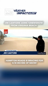55K views · 863 reactions | JIM CANTORE IN VIRGINIA BEACH: The Weather Channel's Jim Cantore is joining 13News Now's extended snowstorm coverage as Hampton Roads braces for 10+ inches of snow. Catch him again during our 6 p.m. newscast: https://www.13newsnow.com/article/weather/jim-cantore-virginia-beach-snow-storm-13news-now-weather-coverage/291-2e60f740-4e80-4cf9-81af-d363a476bc10 | 13News Now - WVEC | Facebook
