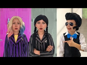 Alice and Wednesday Addams - Black and Pink Challenge at school - Videos For Kids