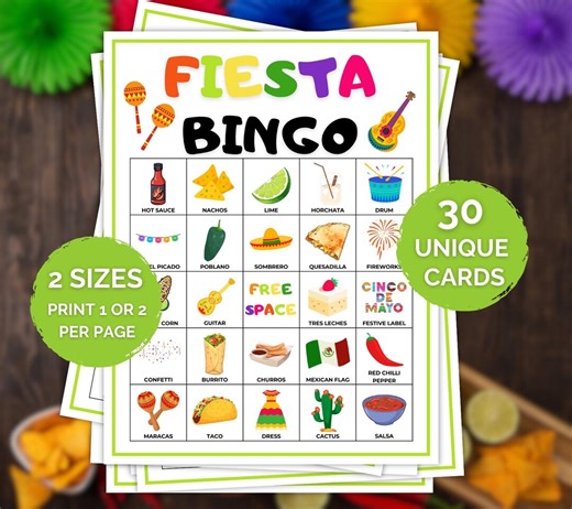 30 Fiesta Bingo Cards, Fiesta Bingo, Cinco De Mayo Game, Fiesta Classroom Activity for Kids, Mexican Party Activity, Taco Night Family Fun - Etsy