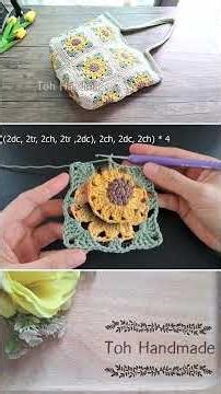 Beautiful! DIY Crochet Sunflower Granny Square Bag | Toh Handmade 💕🎁💖